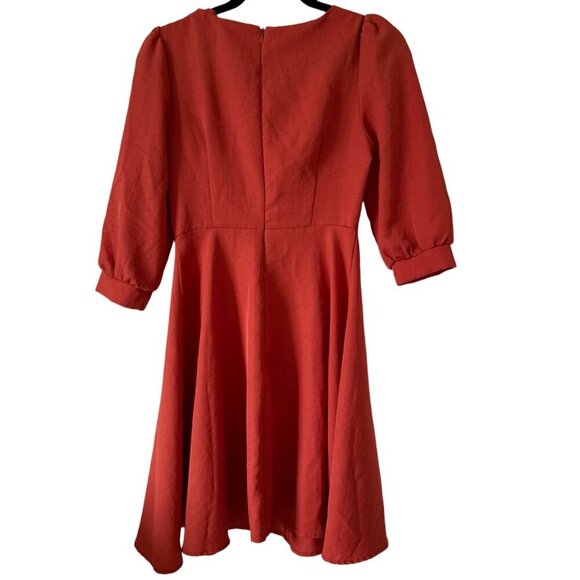 SHEIN Fit and Flare Burnt Orange Button Front Dress Puff Sleeve Size Small - Picture 3 of 4